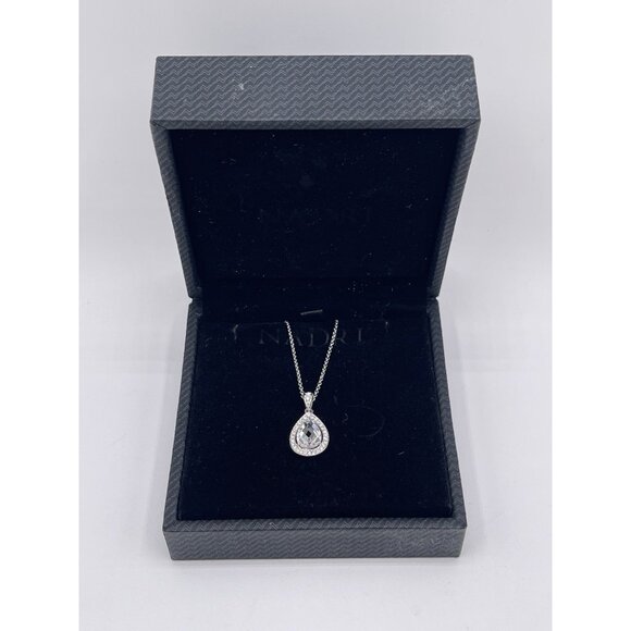 Nadri Teardrop Halo Pendant Necklace CZ Silver Tone Luxury Glam Elegant w/ Box - Picture 9 of 9
